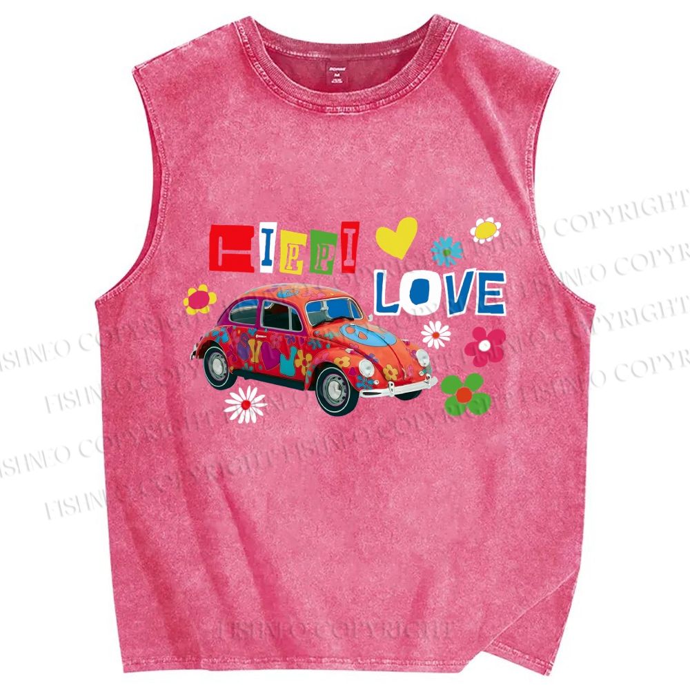 Unisex Vintage Beetle Car Printed Washed Tank Top