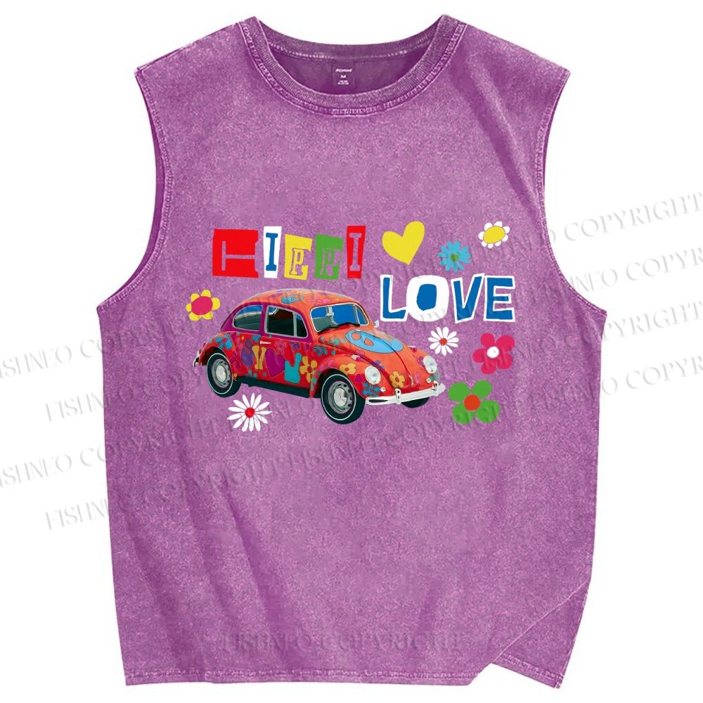 Unisex Vintage Beetle Car Printed Washed Tank Top