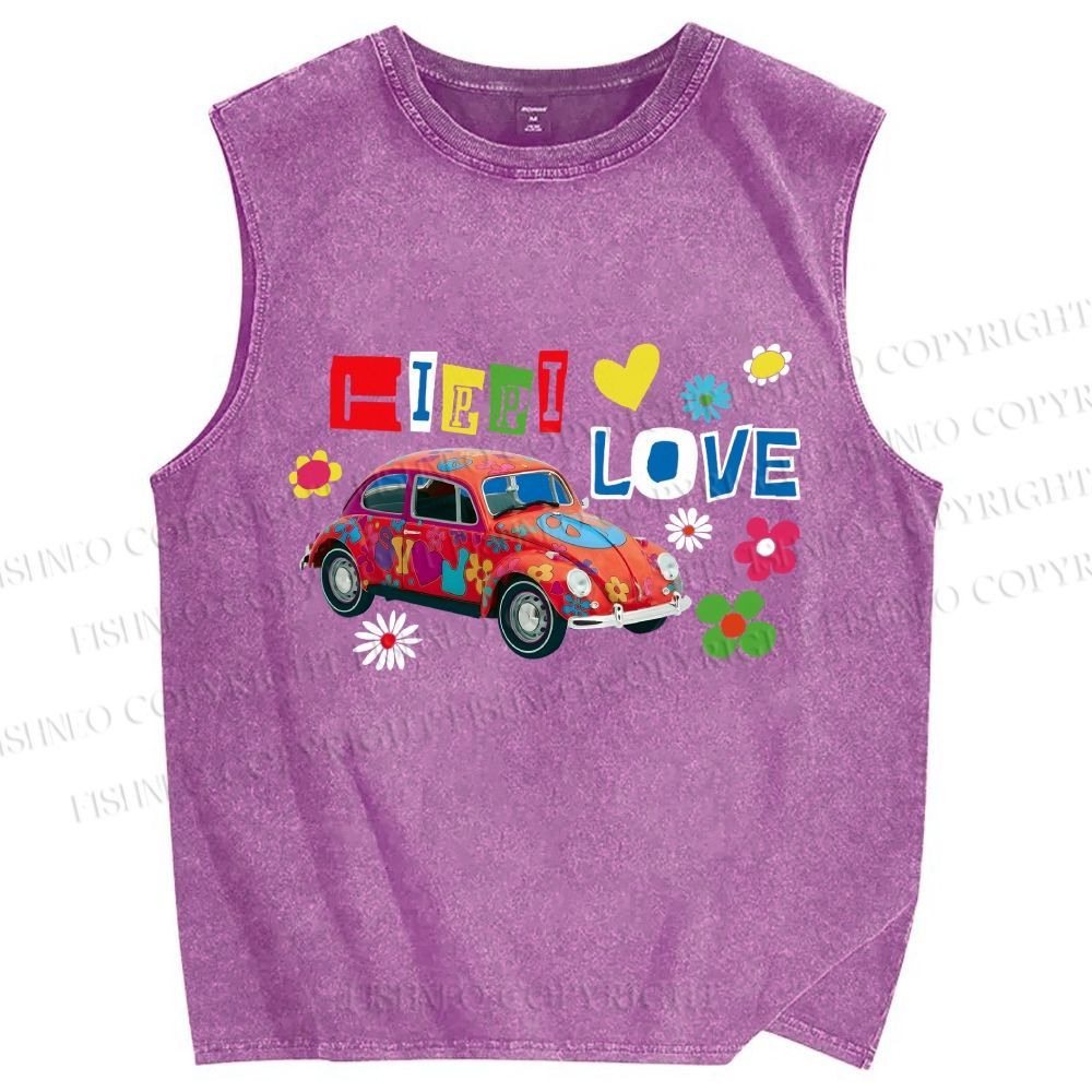 Unisex Vintage Beetle Car Printed Washed Tank Top