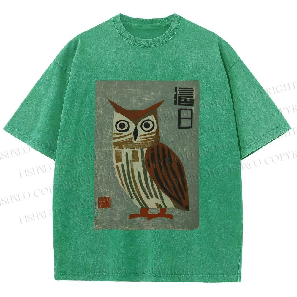 Unisex Vintage Owl Printed Washed Tee
