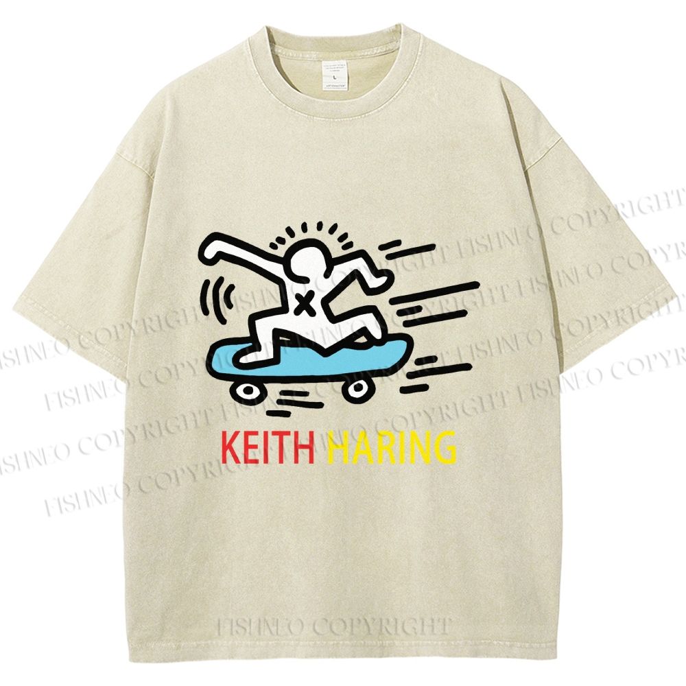 Unisex Keith Haring Skater Printed Washed Tee