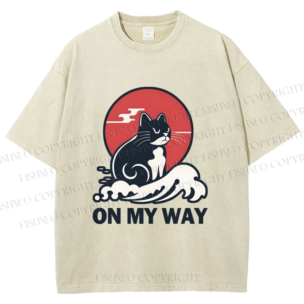 Unisex Cat in Wave On My Way Printed Washed Tee