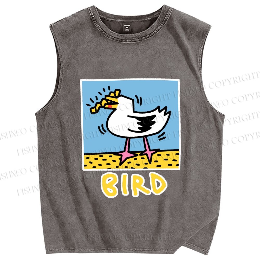 Unisex Keith Haring Style French Fry Seagull Printed Washed Tank Top