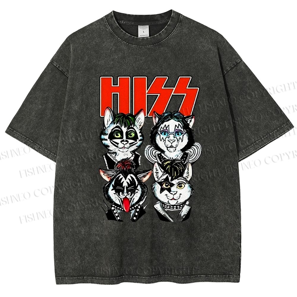Unisex Kitty Band Printed Washed Tee
