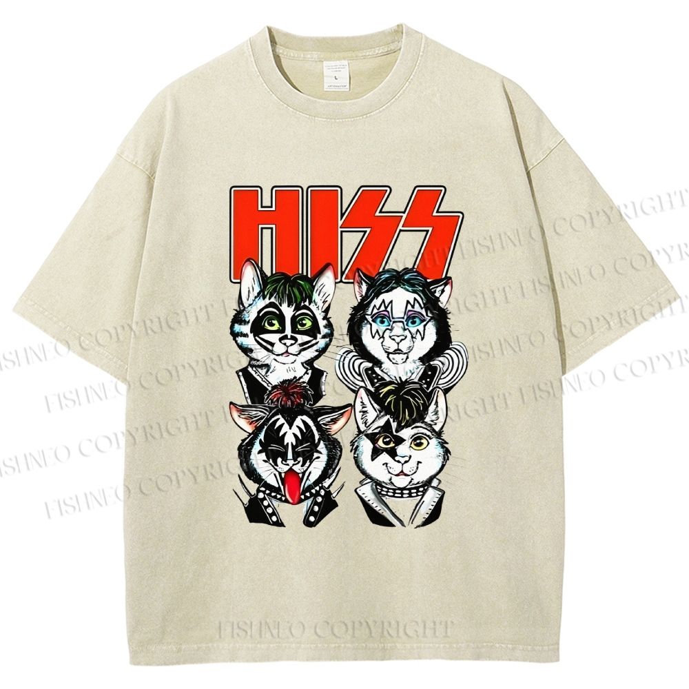 Unisex Kitty Band Printed Washed Tee