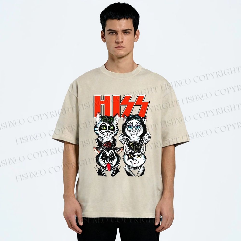 Unisex Kitty Band Printed Washed Tee