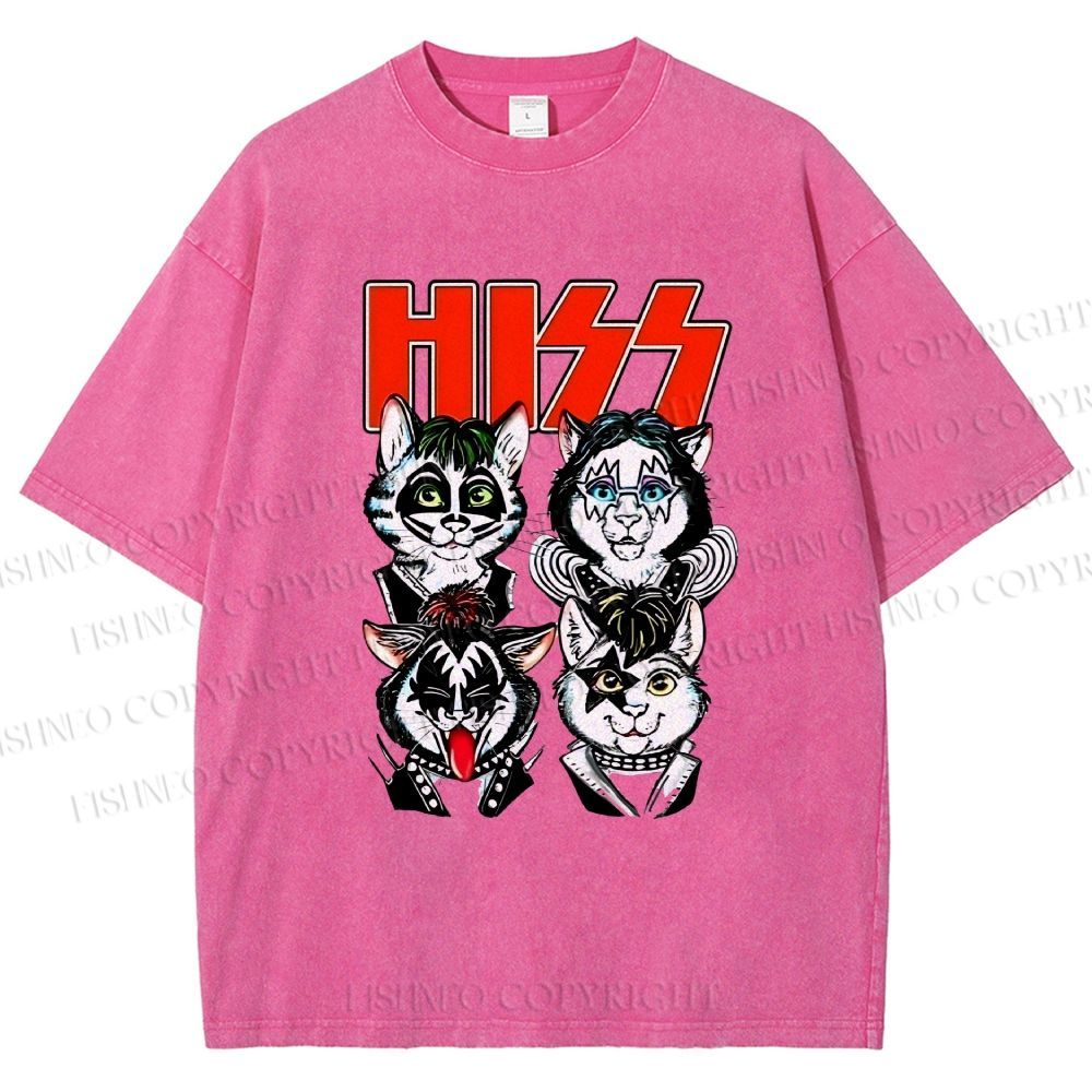 Unisex Kitty Band Printed Washed Tee