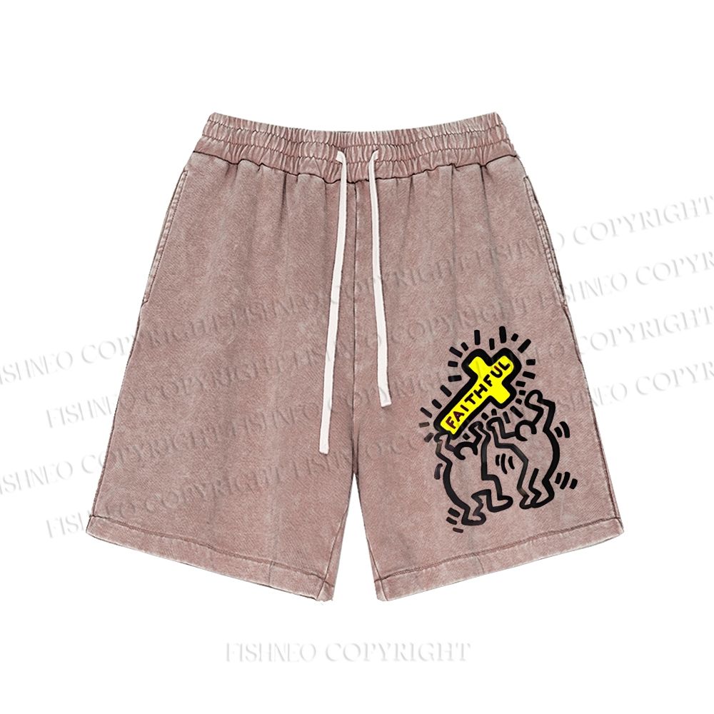Unisex Keith Haring Faithful Washed Shorts