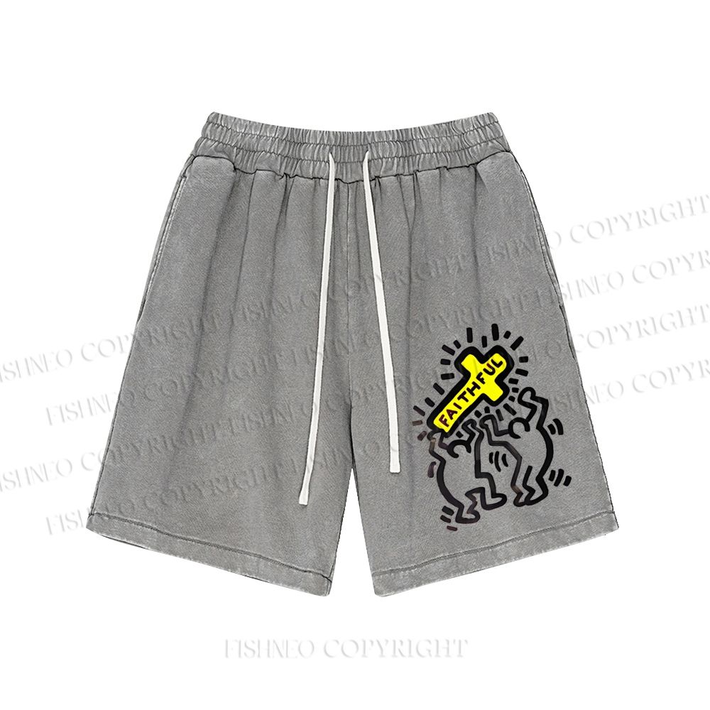 Unisex Keith Haring Faithful Washed Shorts
