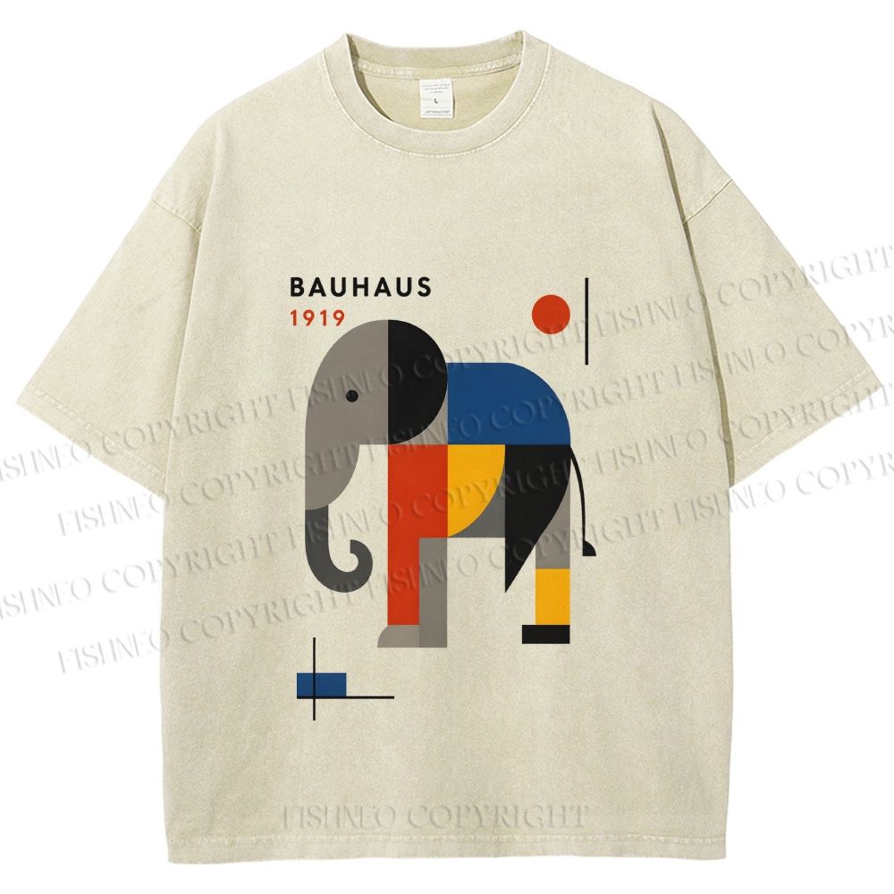 Unisex Bauhaus Elephant Printed Washed Tee