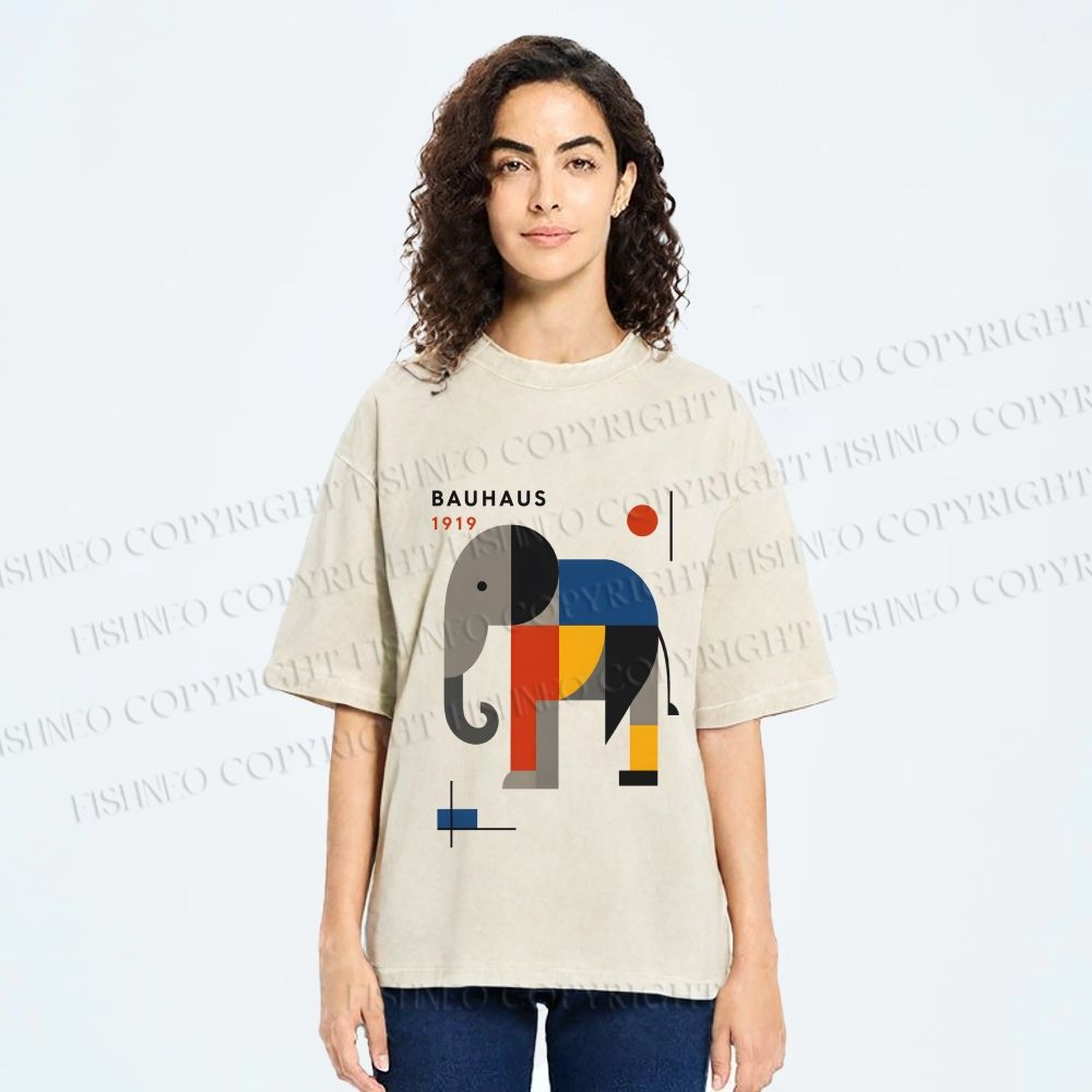 Unisex Bauhaus Elephant Printed Washed Tee