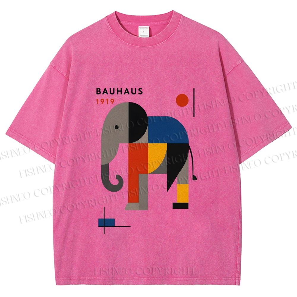 Unisex Bauhaus Elephant Printed Washed Tee