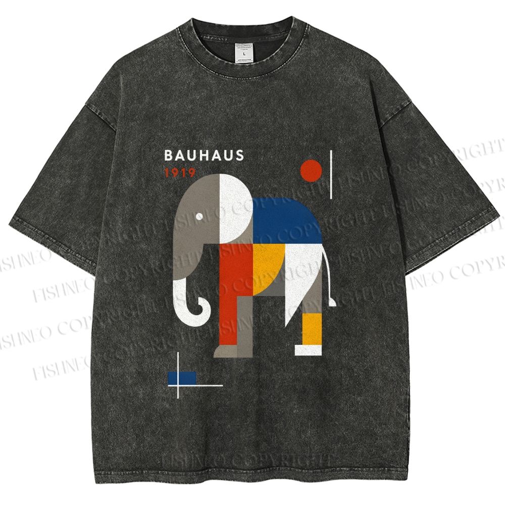 Unisex Bauhaus Elephant Printed Washed Tee