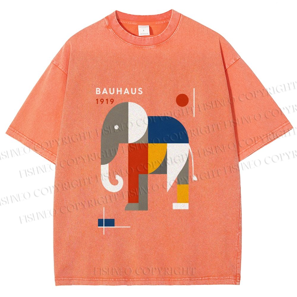 Unisex Bauhaus Elephant Printed Washed Tee