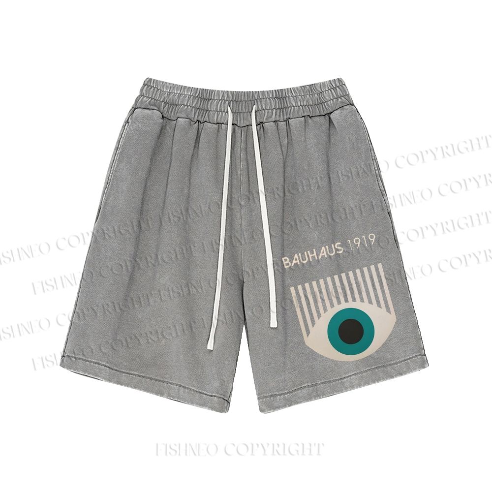 Unisex Bauhaus Geometric Eyes Washed Shorts