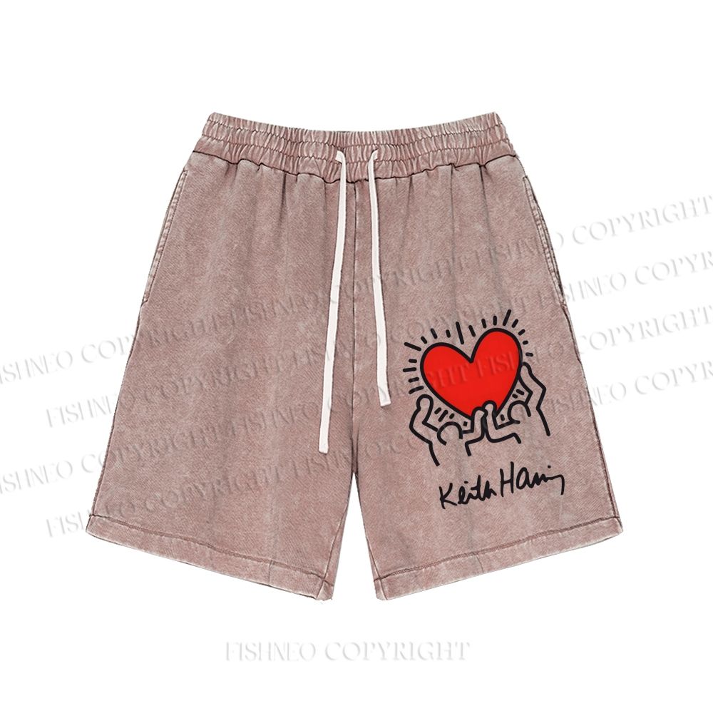 Unisex Keith Haring Hold Your Heart Washed Shorts