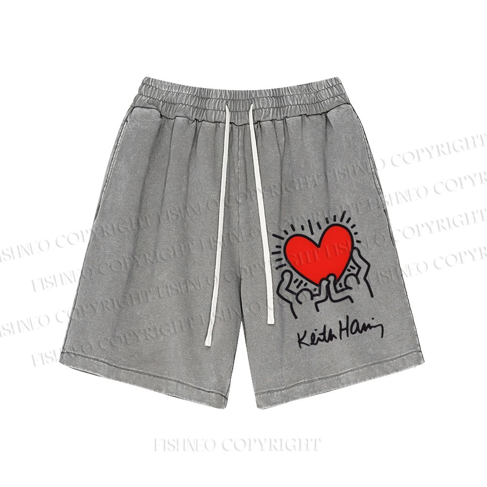 Unisex Keith Haring Hold Your Heart Washed Shorts