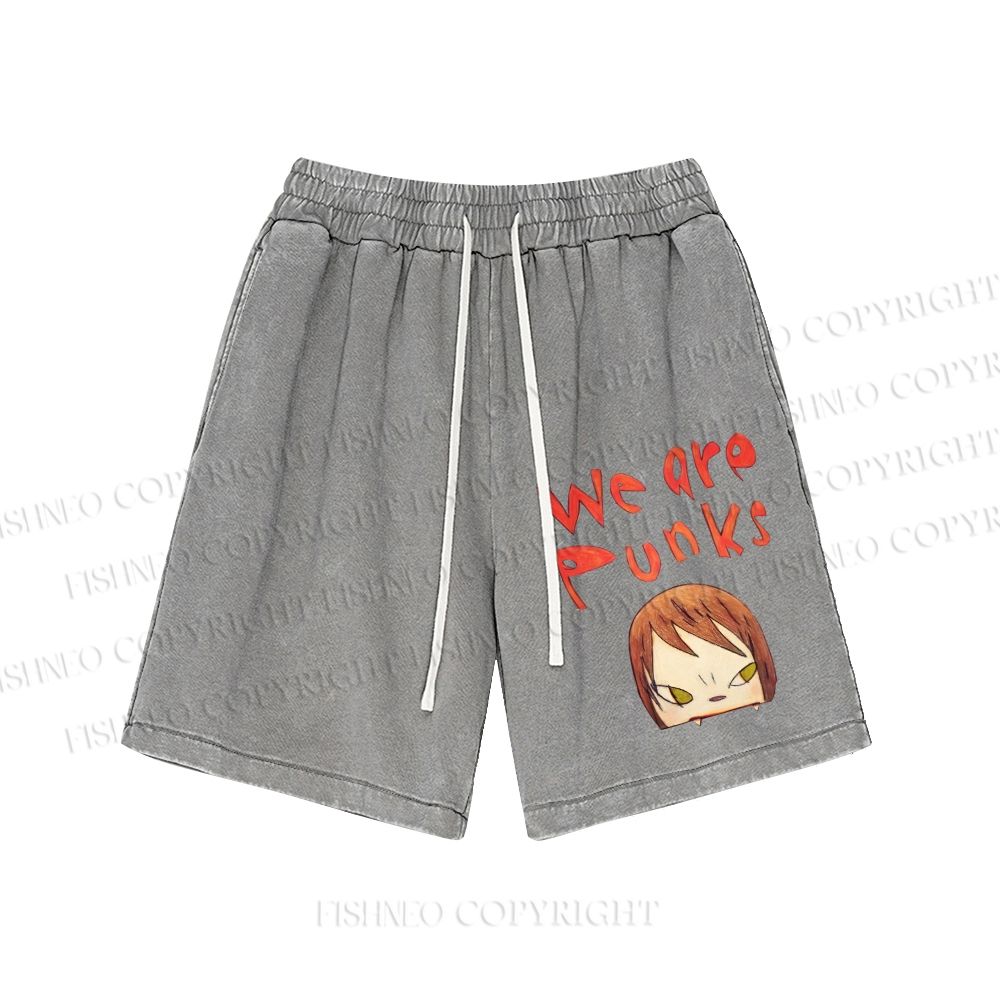 Unisex Yoshitomo Nara We Are Punks Washed Shorts