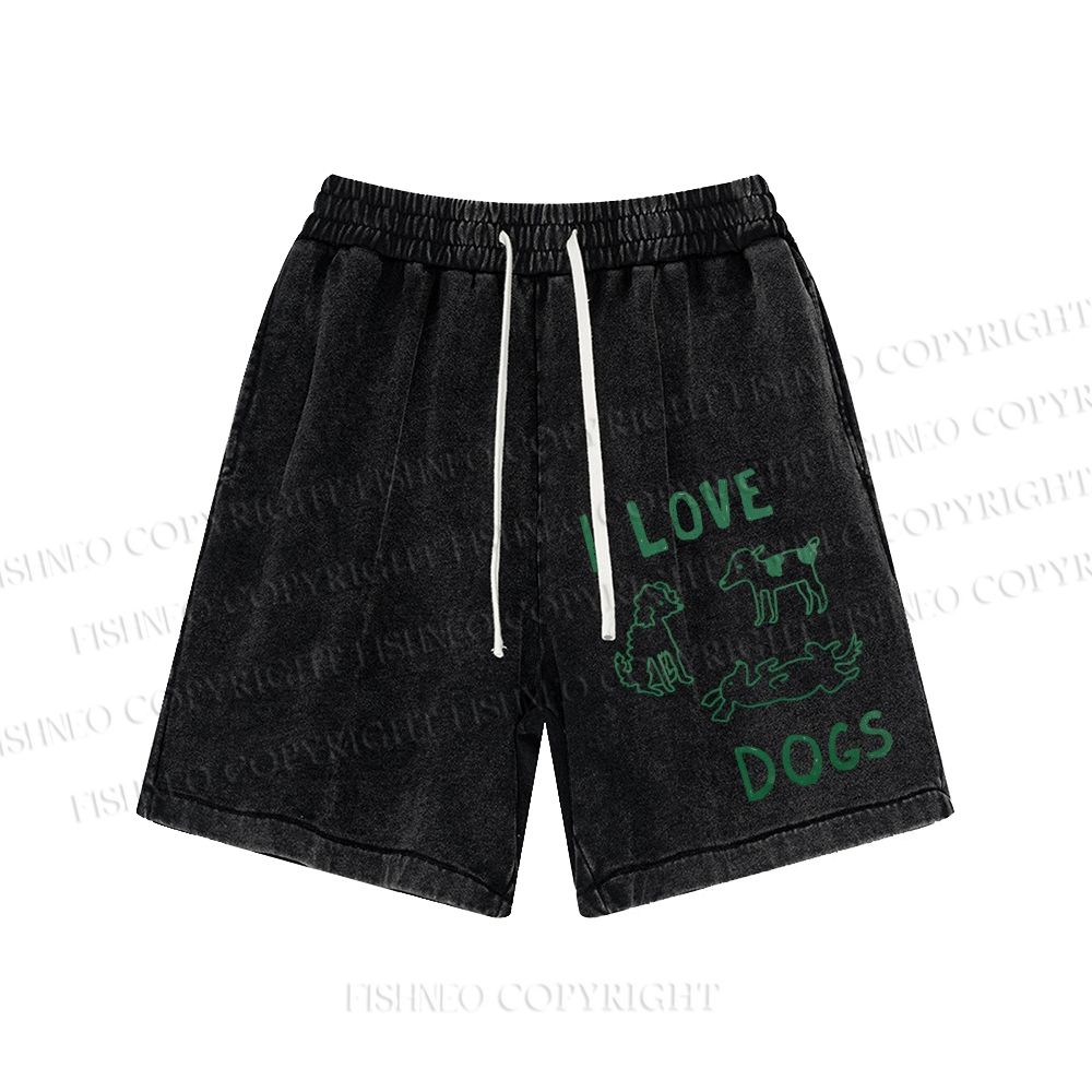 Unisex I Love Dogs Printed  Washed Shorts
