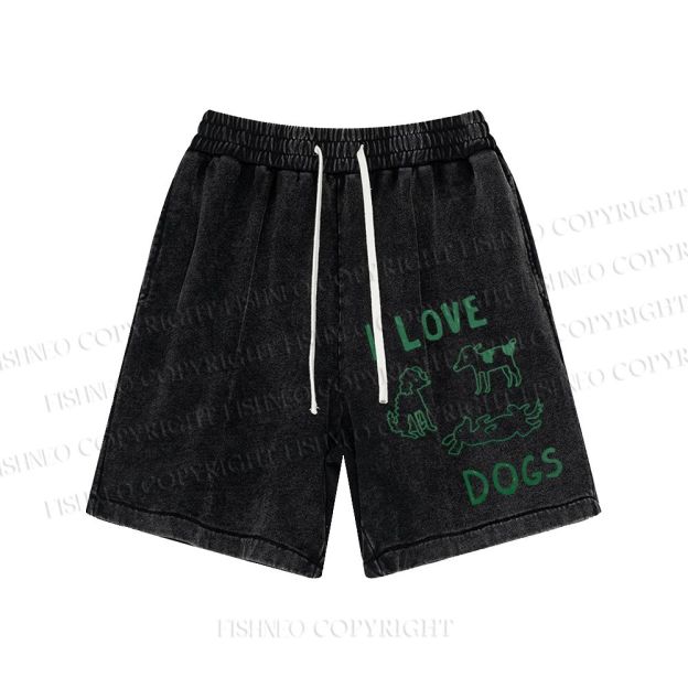 Unisex I Love Dogs Printed  Washed Shorts