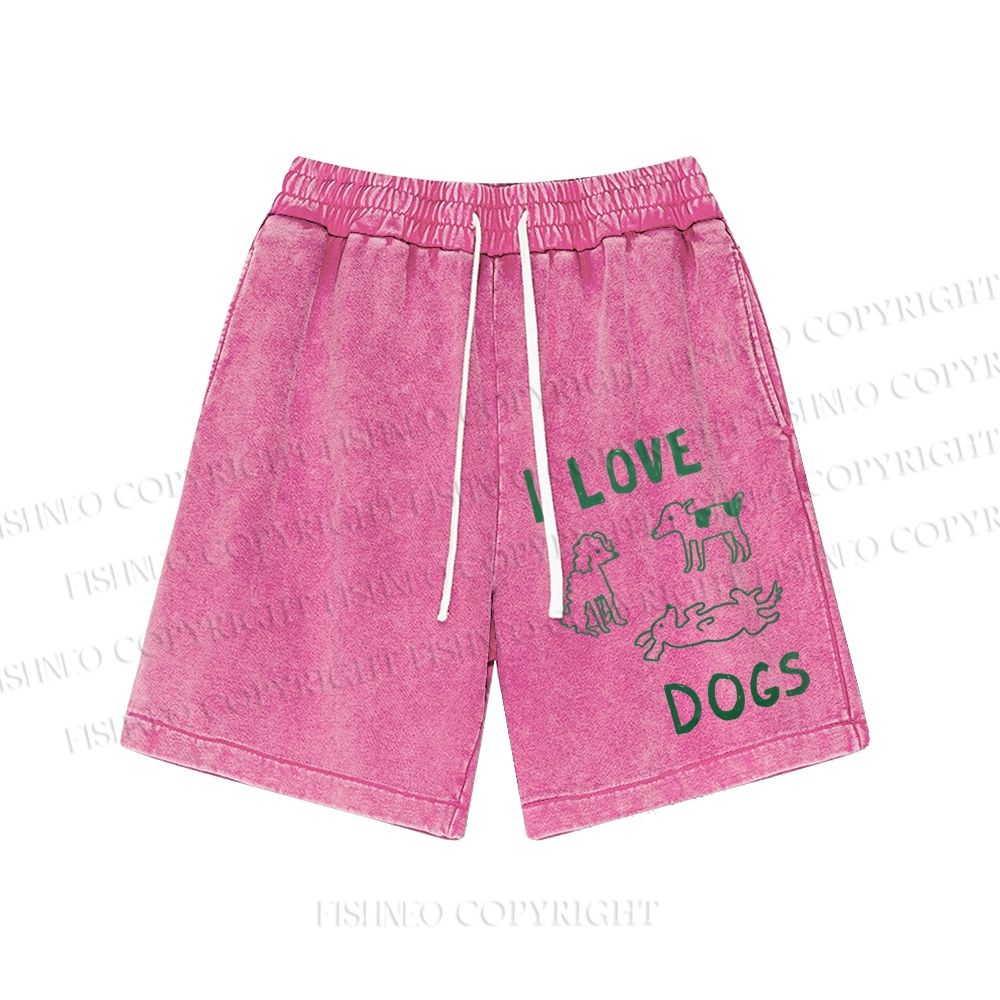 Unisex I Love Dogs Printed  Washed Shorts