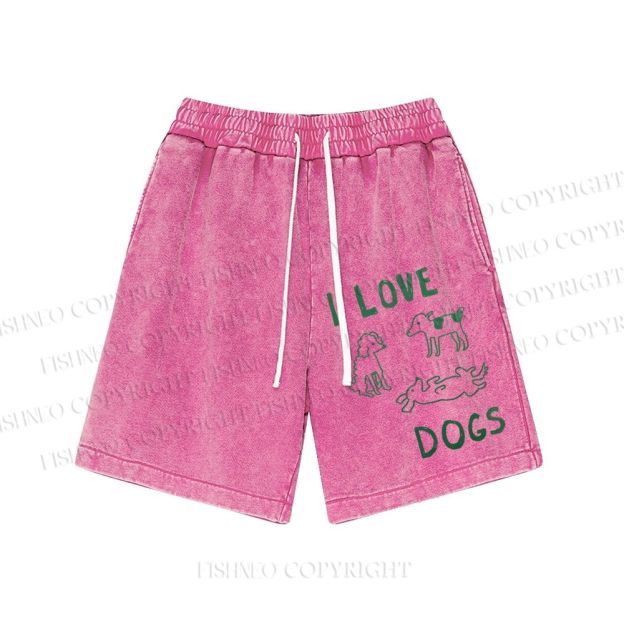 Unisex I Love Dogs Printed  Washed Shorts