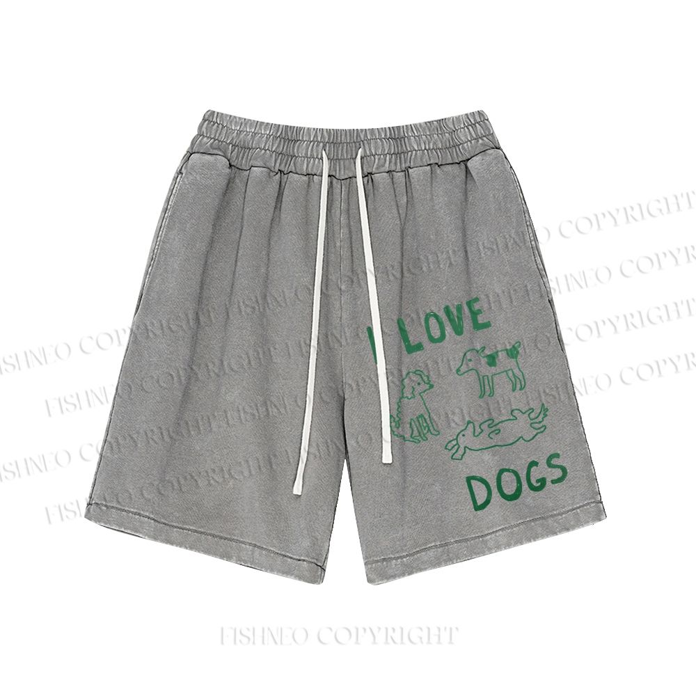 Unisex I Love Dogs Printed  Washed Shorts