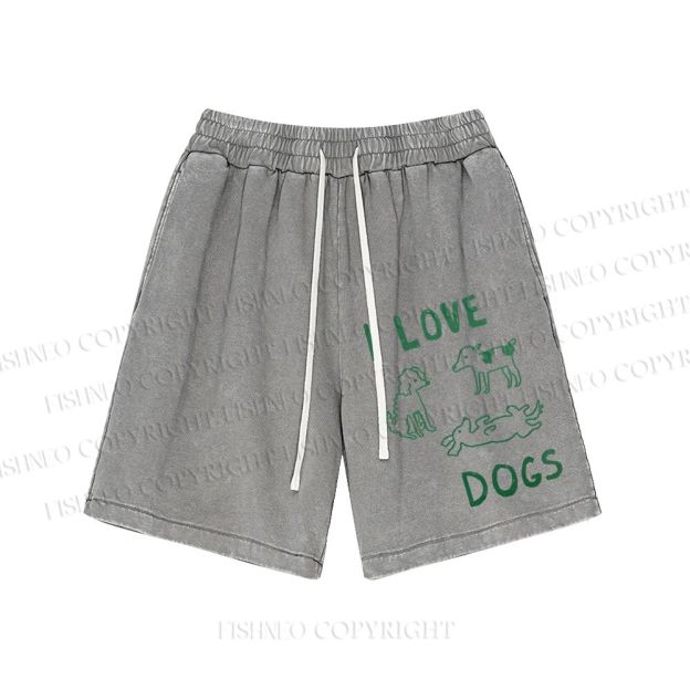 Unisex I Love Dogs Printed  Washed Shorts