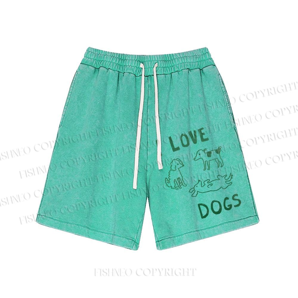 Unisex I Love Dogs Printed  Washed Shorts