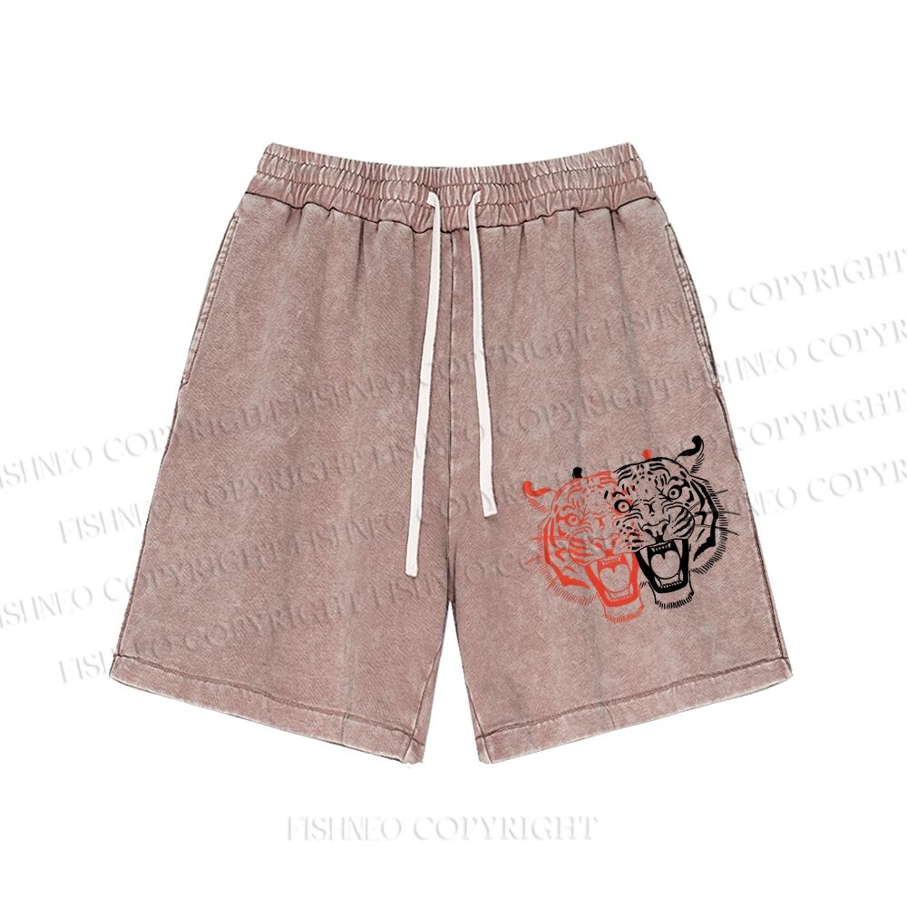 Unisex Patchwork Tiger Washed Shorts