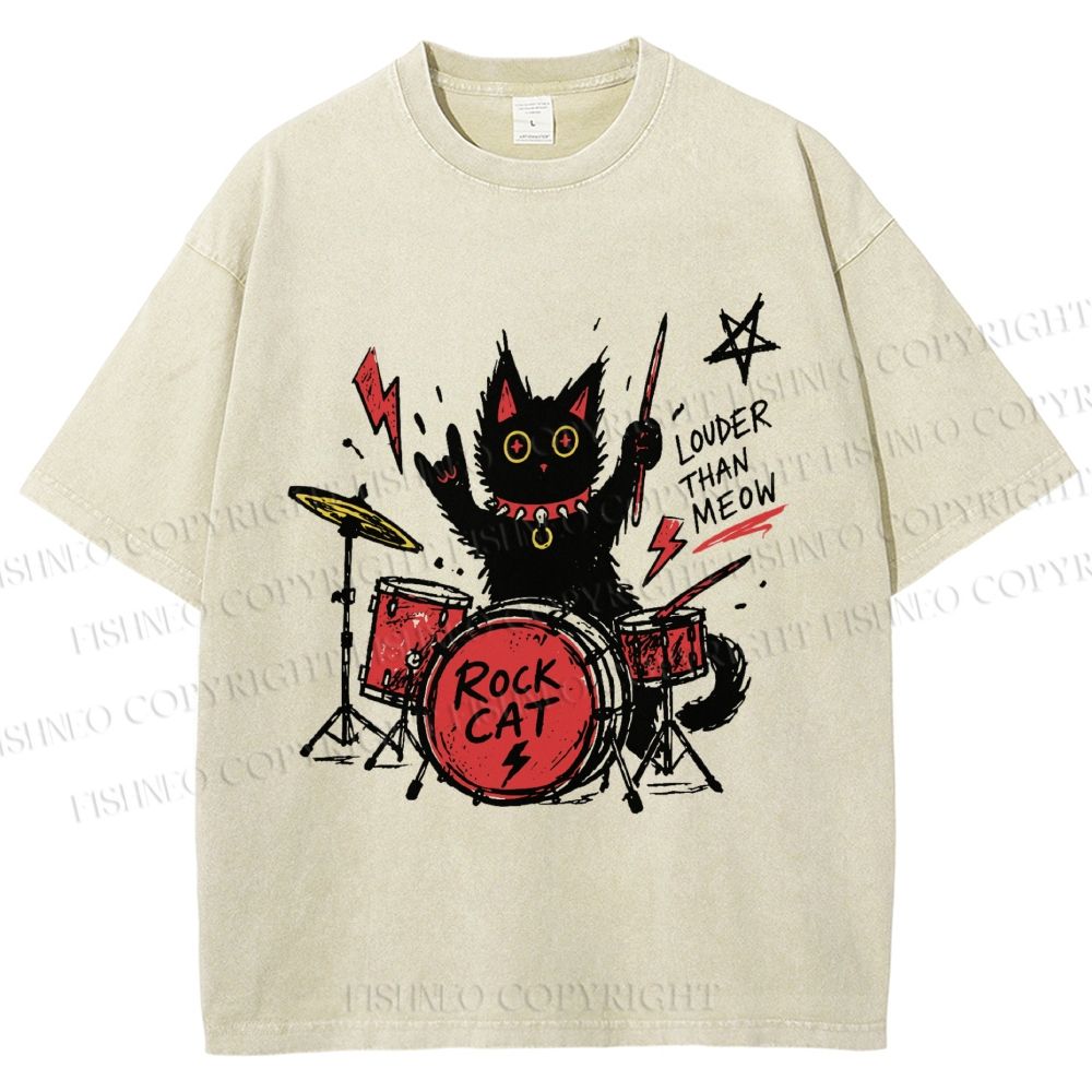 Unisex Louder Than Meow Printed Washed Tee
