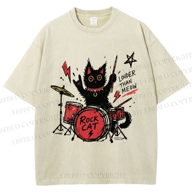 Unisex Louder Than Meow Printed Washed Tee