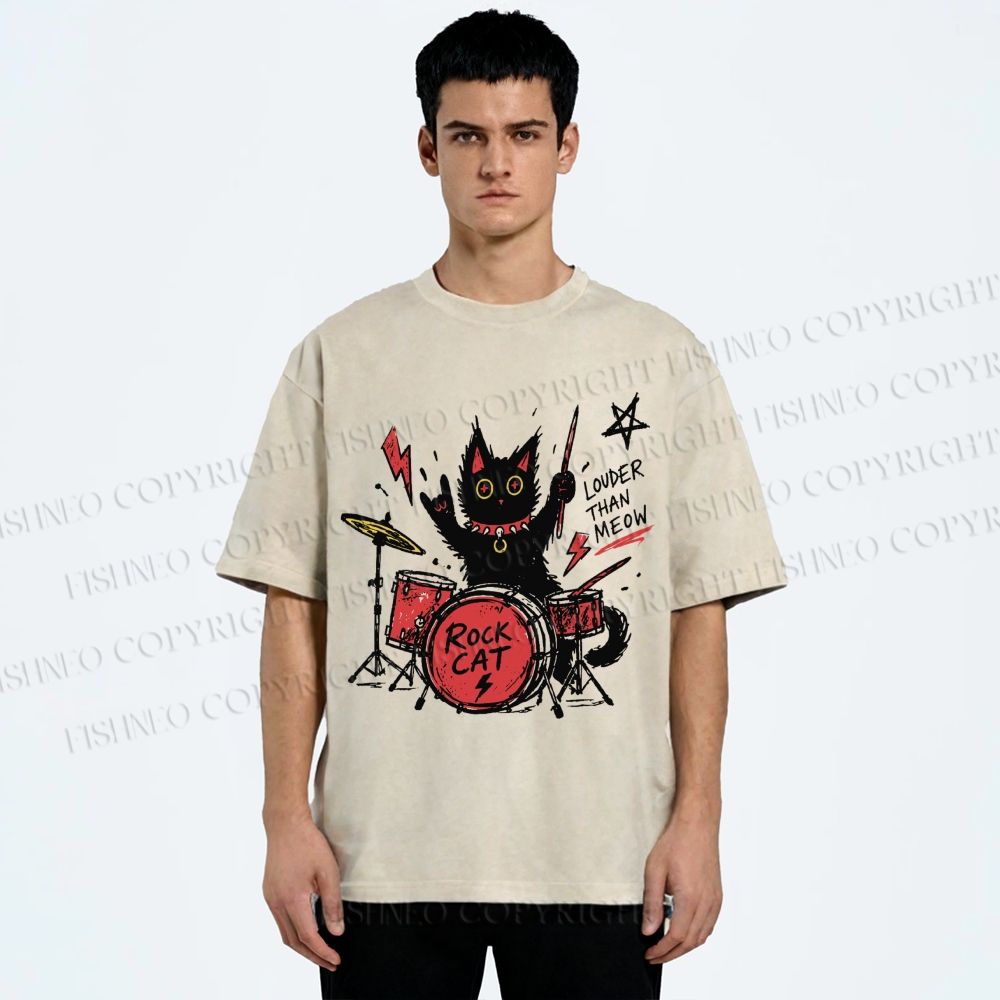 Unisex Louder Than Meow Printed Washed Tee