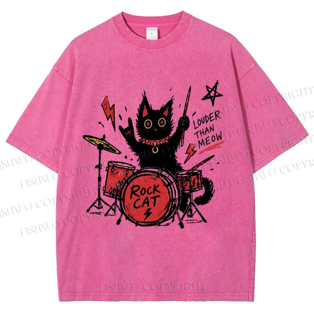Unisex Louder Than Meow Printed Washed Tee