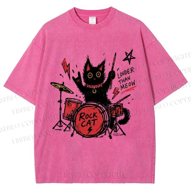Unisex Louder Than Meow Printed Washed Tee
