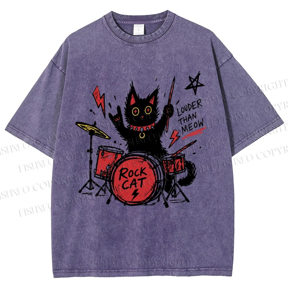 Unisex Louder Than Meow Printed Washed Tee