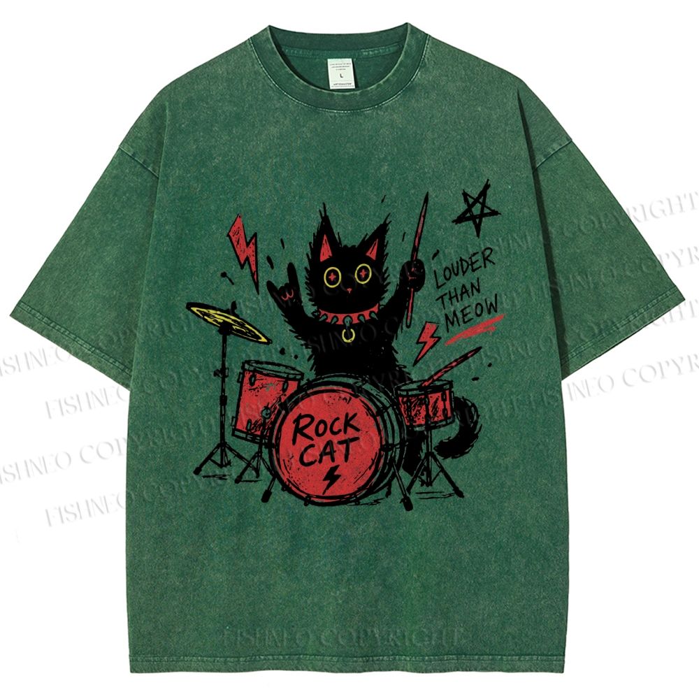 Unisex Louder Than Meow Printed Washed Tee