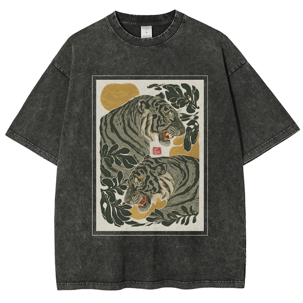 Woodcut Tiger Washed T-Shirt
