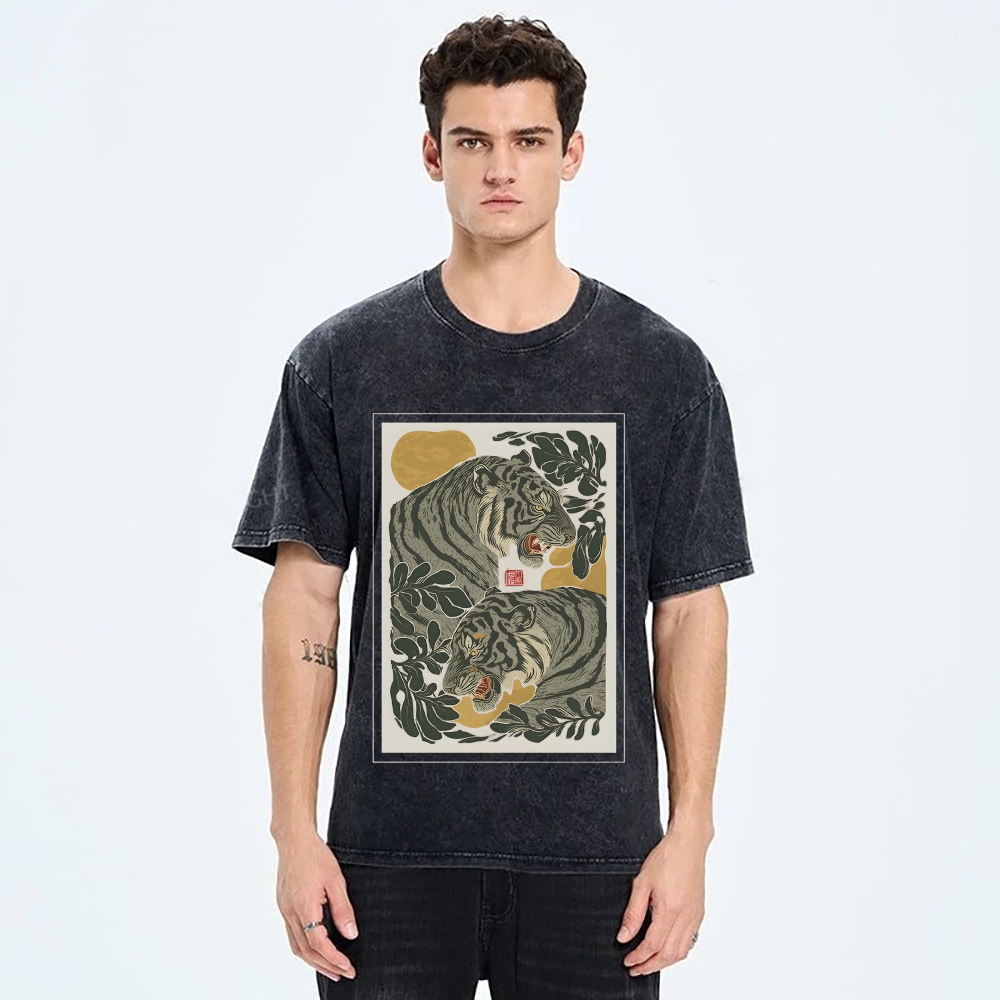 Woodcut Tiger Washed T-Shirt