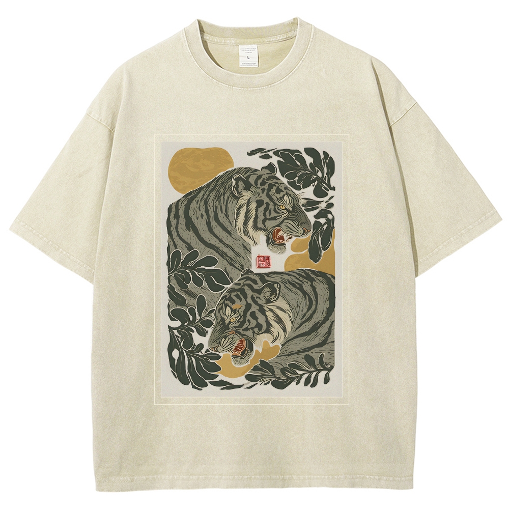 Woodcut Tiger Washed T-Shirt