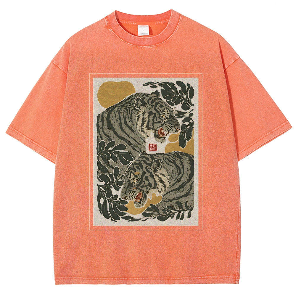 Woodcut Tiger Washed T-Shirt