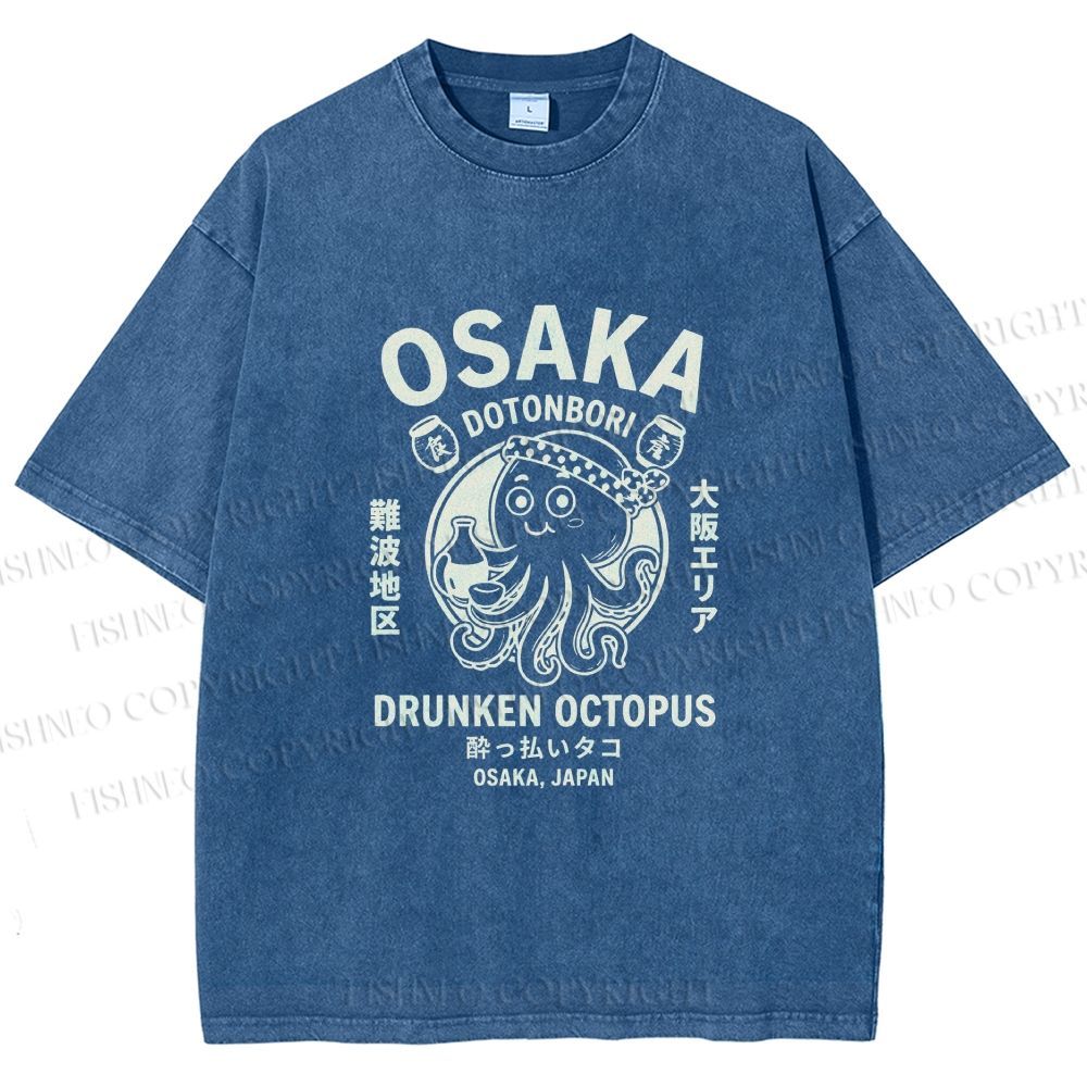 Unisex Osaka Drunken Octopus Printed Washed Tee