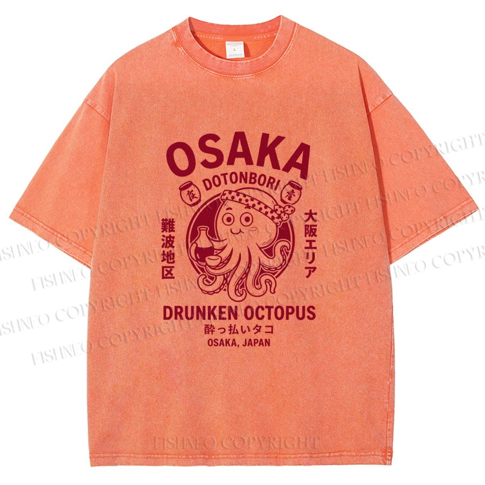 Unisex Osaka Drunken Octopus Printed Washed Tee