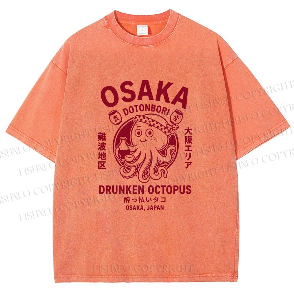 Unisex Osaka Drunken Octopus Printed Washed Tee