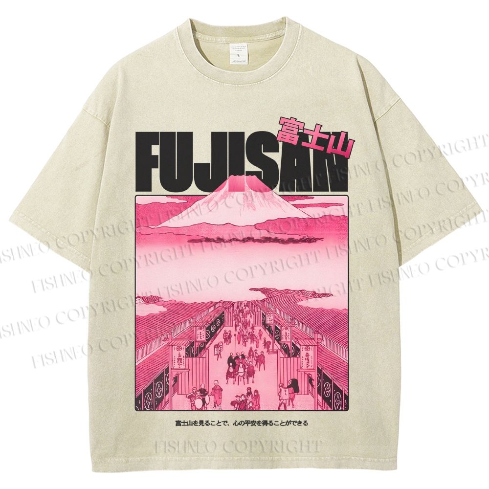 Unisex Fujisan Printed Washed Tee