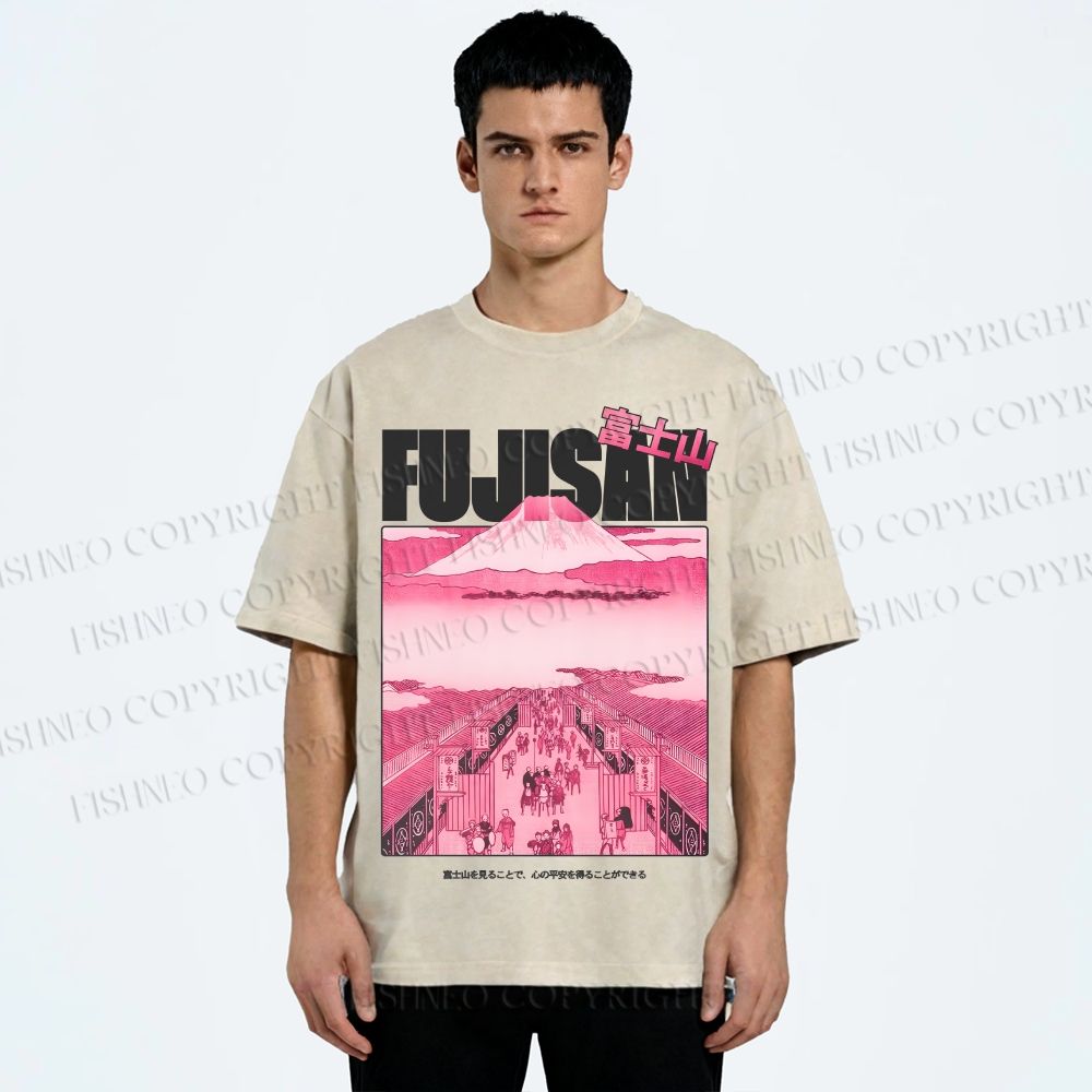 Unisex Fujisan Printed Washed Tee
