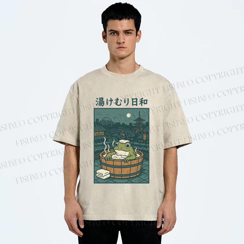 Unisex Foggy Day Spa Toad Printed Washed Tee