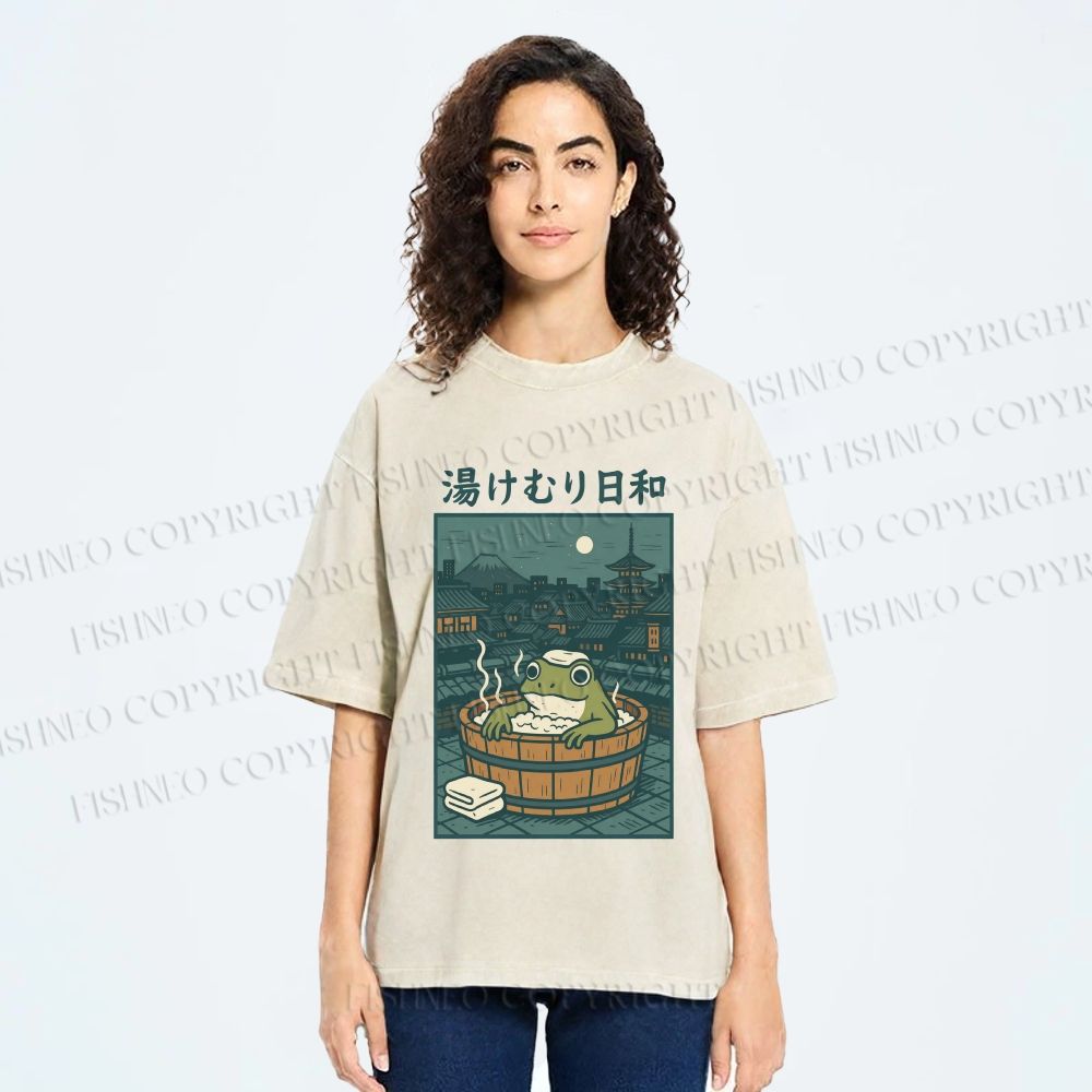 Unisex Foggy Day Spa Toad Printed Washed Tee