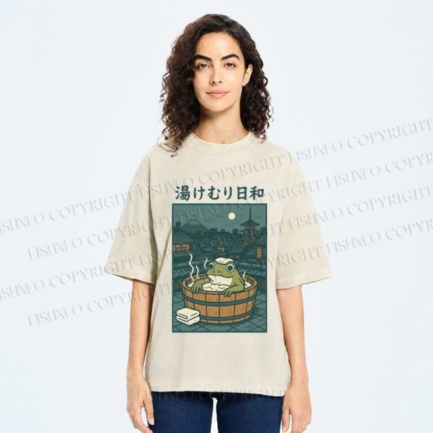 Unisex Foggy Day Spa Toad Printed Washed Tee