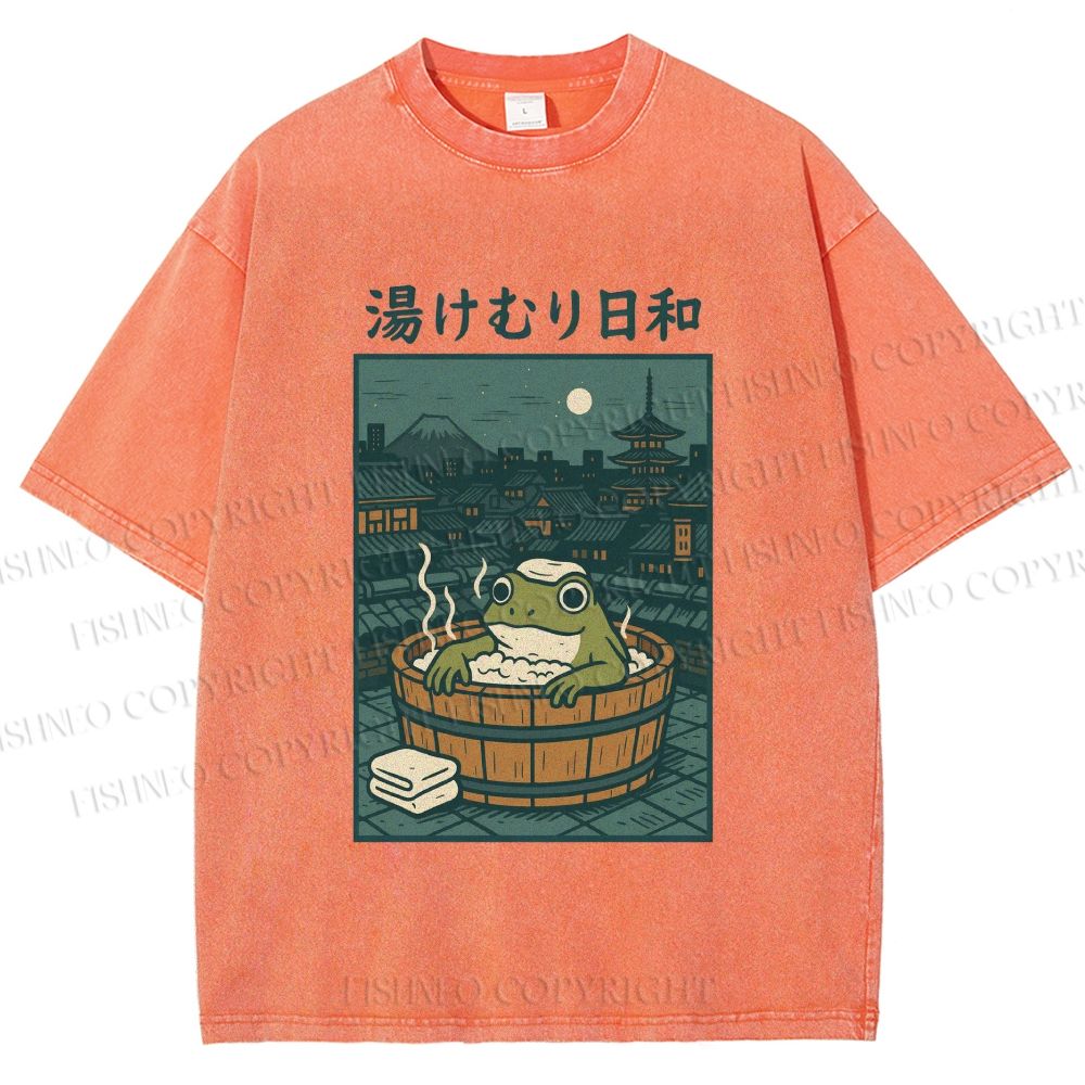 Unisex Foggy Day Spa Toad Printed Washed Tee